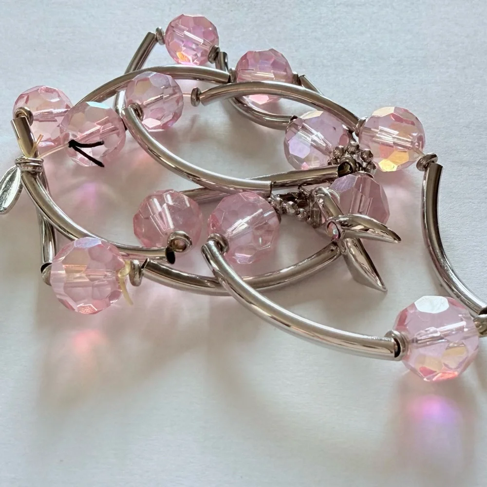 🩷 Breast Cancer Awareness Pink Faceted Beaded Bracelet Set of 3 by Cookie Lee - Picture 7 of 7